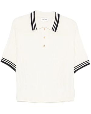 Soft Goat Striped-Detail Polo Top - White