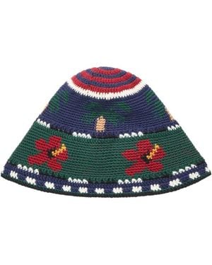 Alanui Hibiscus Bloom Crochet-Knit Bucket Hat - Blue
