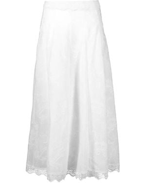 Waimari Kaluha Lace-Trimmed Embroidered Maxi Skirt - White