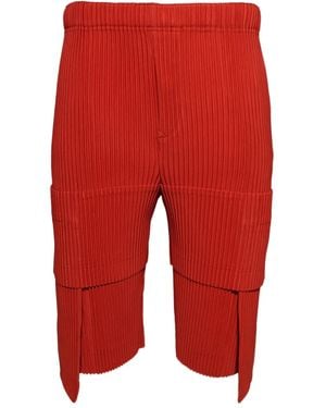Issey Miyake Pleated Cargo-Pocket Shorts - Red
