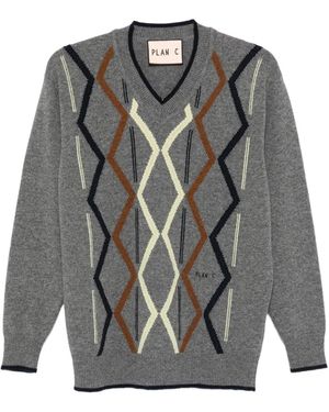 Plan C Argyle-Knit Jumper - Grey