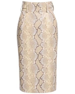 Elie Saab Python-Print Belt-Loops Midi Skirt - Natural