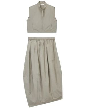 B+ AB Zip-Front Sleeveless Top And Skirt Set - Grey