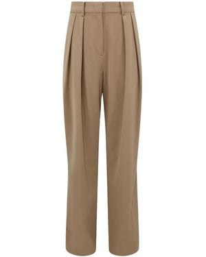 STAUD Luisa Pleated Wide-Leg Trousers - Natural