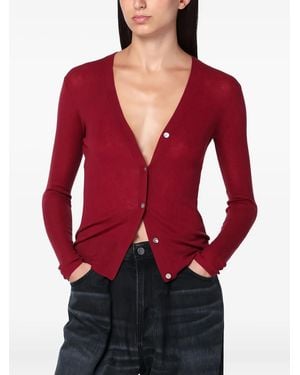6397 V-Neck Button Cardigan - Red
