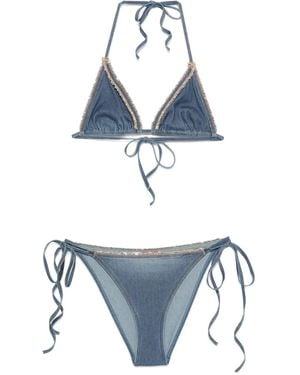 Ermanno Scervino Triangle Fringed Bikini - Blue