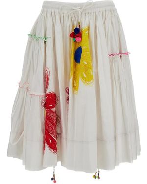 Péro Floral-Applique Tiered Midi Skirt - White