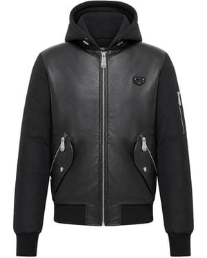 Philipp Plein Veste Bomber En Nylon Et Éco-Cuir - Noir