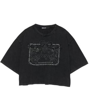 Bimba Y Lola Faded Maxi Broderie Anglaise Logo T-Shirt - Black