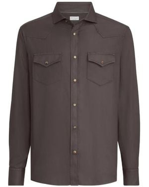 Brunello Cucinelli Garment-Dyed Easy-Fit Western Shirt - Brown