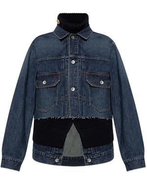 Sacai Denim Jacket With A 'Vintage' Effect - Blue