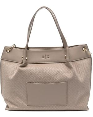 ARMANI EXCHANGE Monogram-Embossed Leather Tote Bag - Natural