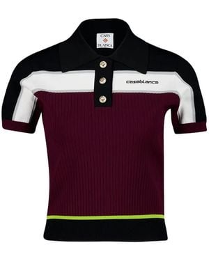 CASABLANCA Striped Short-Sleeve Polo Shirt - Red