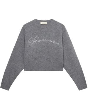 Blumarine Rhinestone-Logo Wool Sweater - Grey