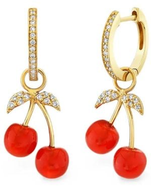 Sydney Evan Cherry-Motif Diamond Hoop Earrings - White