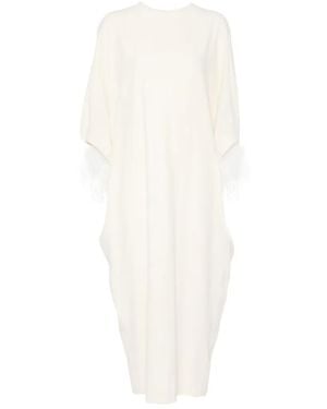 Alberta Ferretti Feather-Trim Maxi Dress - White