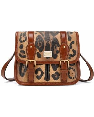 Dolce & Gabbana Small Crespo Leopard-Print Messenger Bag - Brown