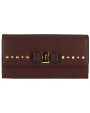 Ferragamo Bow-Embellished Studded Wallet - Brown