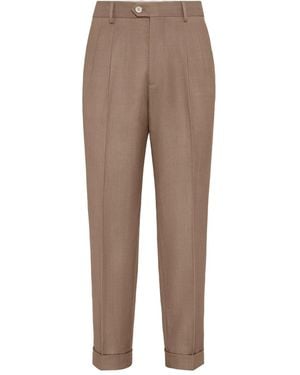 Brunello Cucinelli Pleated Wool Trousers - Natural