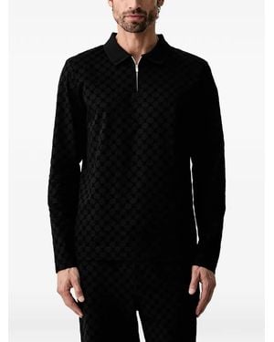 Joop! Monogram-Pattern Long-Sleeve Polo Shirt - Black