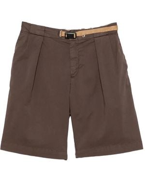 White Sand Belted Pleated Shorts - Brown