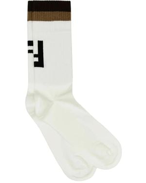 Fendi Ribbed Cotton Mid-Calf Socks - White