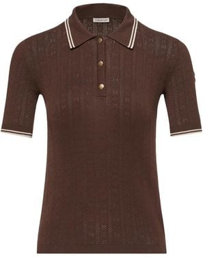 Moncler Pointelle-Knit Tipped Polo Shirt - Brown