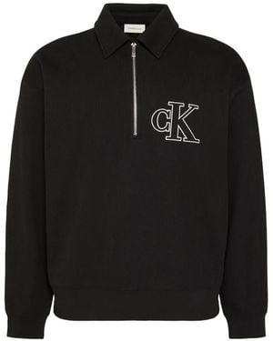 Calvin Klein Zipped Collared Polo Shirt - Black