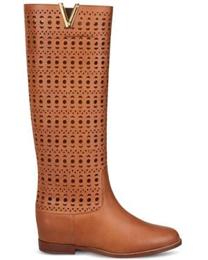 Via Roma 15 Cutout-Details Knee-High Leather Boots - Brown