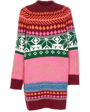 Essentiel Antwerp Fairisle Gebreide Jurk Met Ronde Hals - Rood