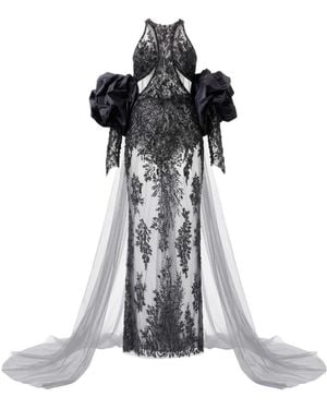 Gatti Nolli by Marwan Perlenverziertes Abendkleid Mit Rüschenärmeln - Grau
