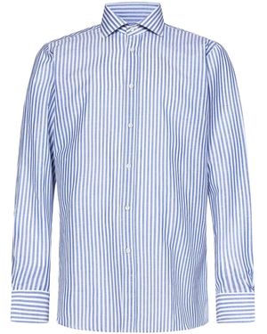 Franzese Collection Spread-Collar Striped Shirt - Blue