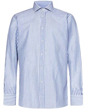 Franzese Collection Camicia A Righe Con Collo Ampio - Blu