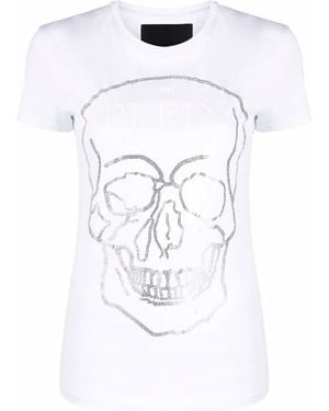 Philipp Plein Crystal-Embellished Cotton T-Shirt - White