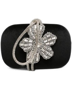 Twentyfourhaitch Crystal-Embellished Flower Mini Clutch Bag - Black