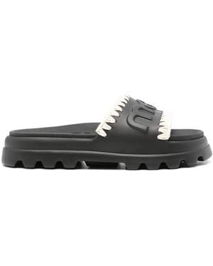 Mou Logo-Embossed Slides - Black