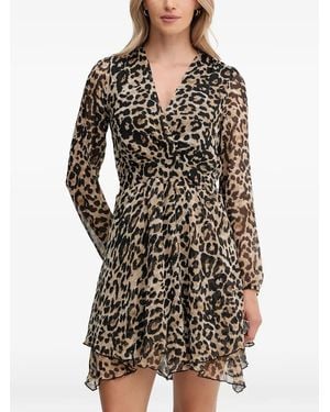 Morgan Leopard-Print Wrap-Style Mini Dress - Black