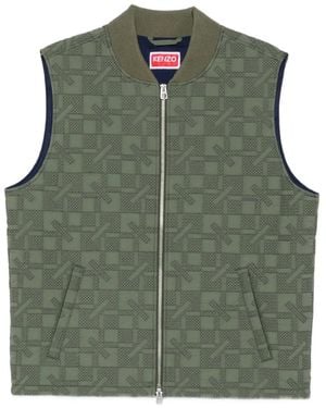 KENZO Geometric-Quilted Zip-Up Gilet - Green