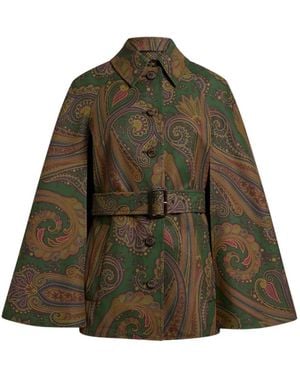 Etro Cotton Gabardine Trench Coat-Style Cape With Paisley Motif - Green