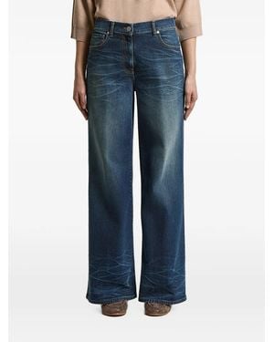 Peserico Whiskered Wide-Leg Jeans - Blue