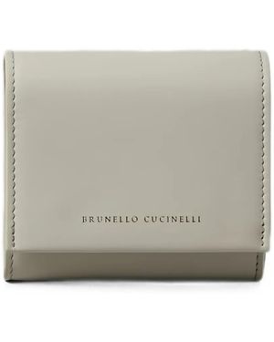 Brunello Cucinelli Logo-Print Leather Shoulder Bag - Grey