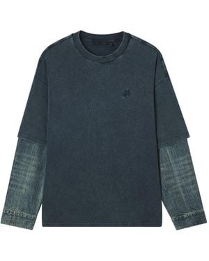 FIVE CM Denim-sleeve Cotton T-shirt - ブルー