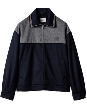 Miu Miu Embroidered-Logo Zipped Sweatshirt - Blue