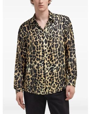 Roberto Cavalli Leopard-Print Silk Shirt - Black