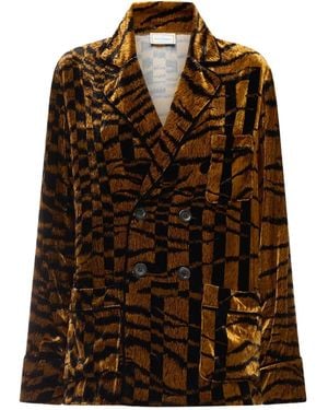 Pierre Louis Mascia Tiger-Print Double-Breasted Jacket - Brown