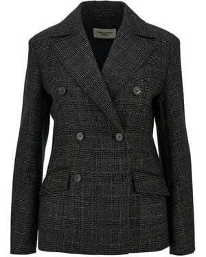 Weekend by Maxmara Prince Of Wales Checked Double-Breasted Wool Blazer - Black