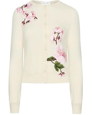 Oscar de la Renta Floral-Embroidered Cardigan - White