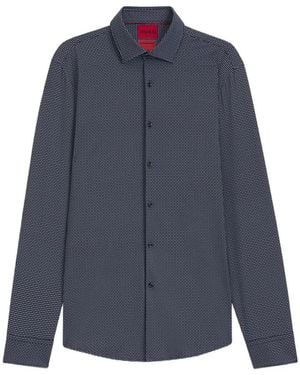 HUGO Kenno Geometric-Print Long-Sleeve Shirt - Blue