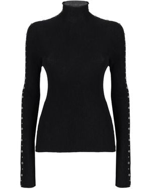 Laneus Ribbed Turtleneck Embellished Sweater - Black