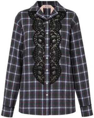N°21 Lace-Panel Tartan Shirt - Gray